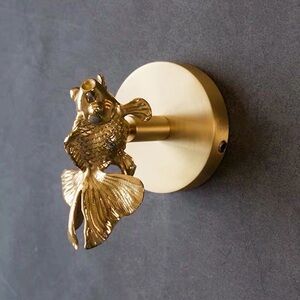 Goldfish Handmade Solid Brass Animal Hook Wall Mounted Coat Clothes Gold Modern